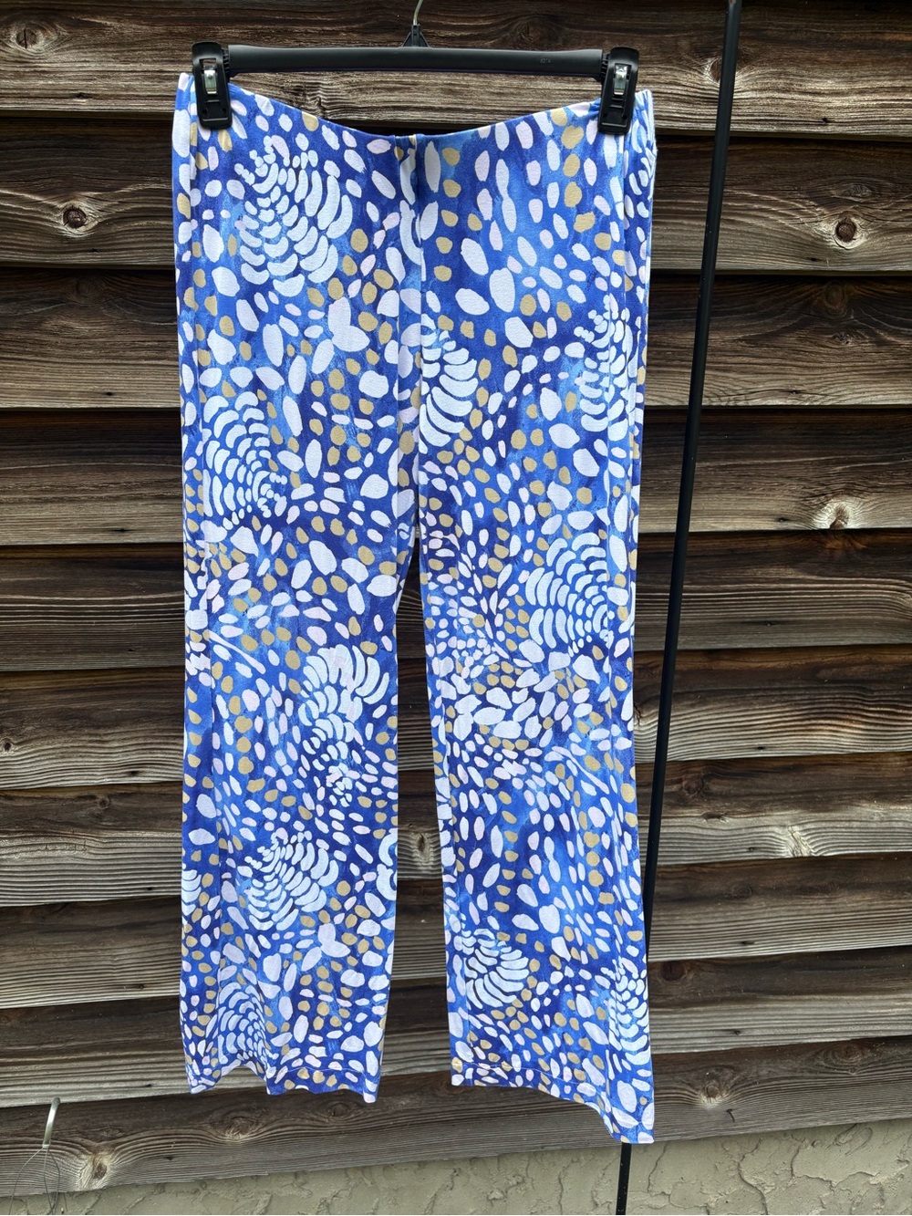 Lilly Pulitzer Blue & White Floral Print Leggings with Gold Accents